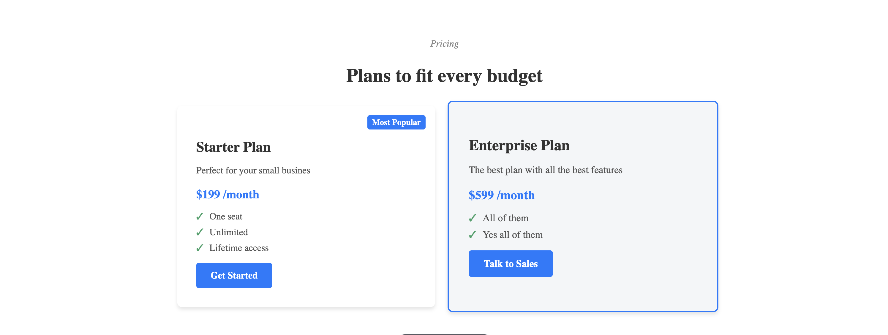 Pricing Section